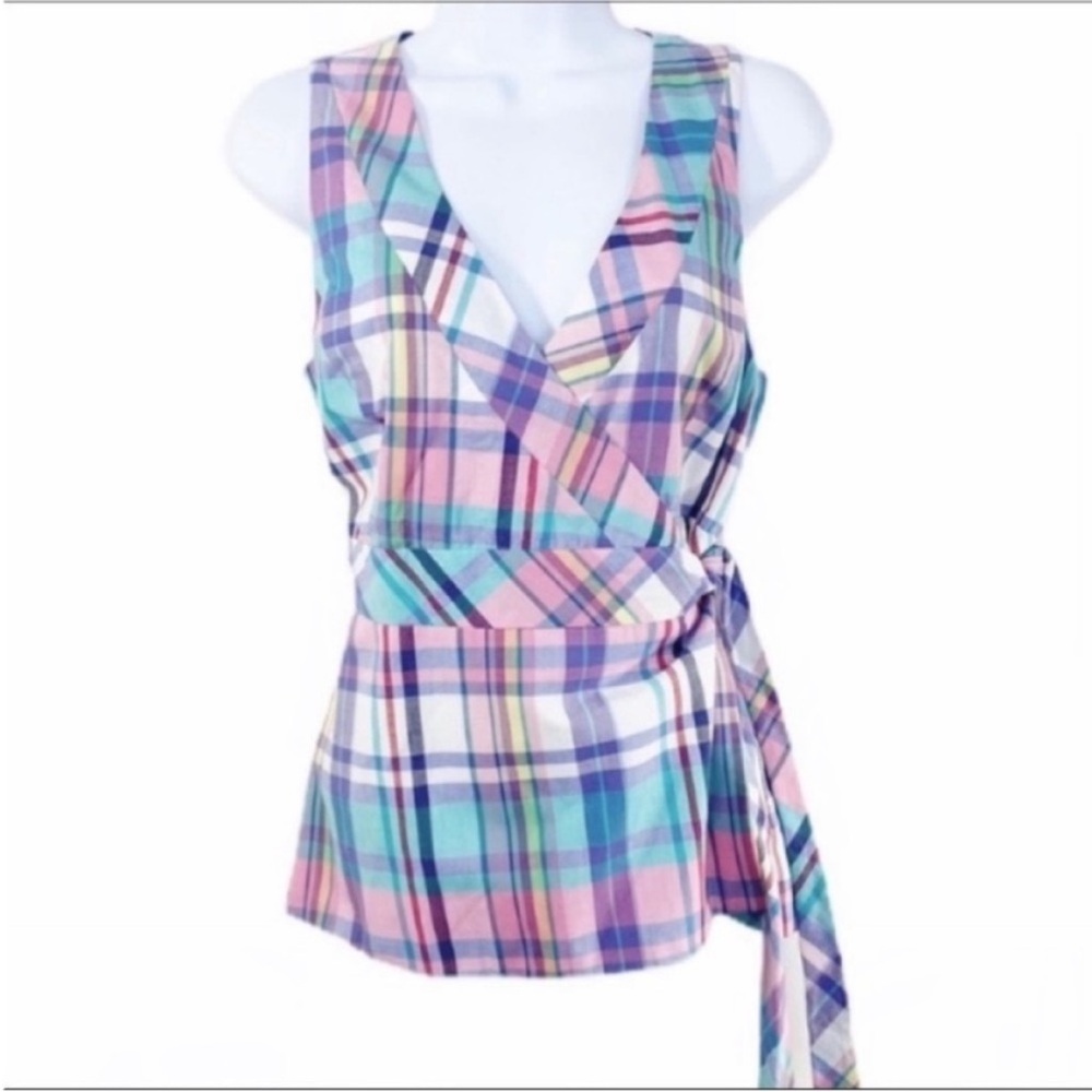 JENNIFER REALE DESIGN plaid riviera - Rachel wrap top NEW